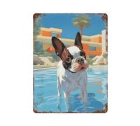 POLIUAWS Hollywood Boston Terrier Décoration Murale En Fer Imperméable Pour Salon, Chambre, Salle De Jeux, Bureau, Garage15.7 x11.8