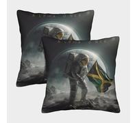 POLIUAWS Housse de Coussin carrée en Polyester, Motif Drapeau Alpha One sur Sol Extraterrestre, Fermeture éclair Invisible, 50 x 50 cm, pour Salon, Chambre ou canapé.