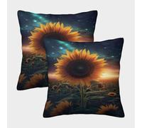 POLIUAWS Housse de Coussin carrée en Polyester, Motif Voie lactée et tournesols Nocturnes, Fermeture éclair Invisible, pour Salon, Chambre ou canapé, 40 x 40 cm