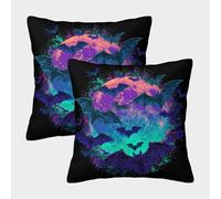 POLIUAWS Housse de Coussin « Chauves-Souris au Clair de Lune » (Lot de 2) en Polyester, Fermeture Portefeuille, 40 x 40 cm.