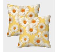 POLIUAWS Housses de Coussin à Motif Marguerite Jaune, 40 x 40 cm, Lot de 2, Housses de Coussin décoratives pour canapé, Chambre ou Salon.