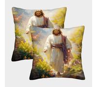 POLIUAWS Housses de Coussin Aquarelle Jésus-Christ 40x40cm, Lot de 2, Housses de Coussin décoratives pour canapé, Chambre ou Salon
