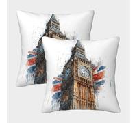 POLIUAWS Housses de Coussin carrées Big Ben à Motif Aquarelle, en Polyester, Fermeture éclair Invisible, pour Salon, Chambre ou canapé, 45 x 45 cm