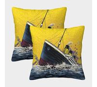 POLIUAWS Housses de Coussin carrées en Polyester, Motif « Dernier Voyage du Titanic », Fermeture éclair Invisible, pour Salon, Chambre ou canapé, 45 x 45 cm