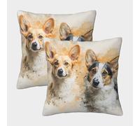 POLIUAWS Housses de Coussin Corgi Duo, Lot de 2, Fermeture Portefeuille, Polyester, 45 x 45 cm
