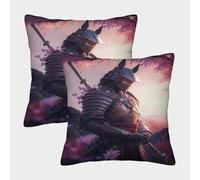 POLIUAWS Housses de Coussin décoratives 50x50cm, Motif Guerrier samouraï Japonais, Lot de 2, pour canapé, Chambre ou Salon.