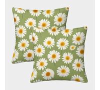 POLIUAWS Housses de Coussin décoratives à Motif Marguerite Verte, 40 x 40 cm, Lot de 2, pour canapé, Chambre ou Salon.