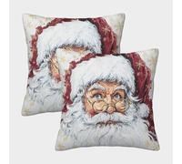 POLIUAWS Housses de Coussin décoratives « Regard Festif du Père Noël », 50 x 50 cm, Lot de 2, pour canapé, Chambre ou Salon.
