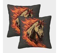 POLIUAWS Housses de Coussin Flaming Horse Majesty 45x45cm, Lot de 2, Housses de Coussin décoratives pour canapé, Chambre ou Salon