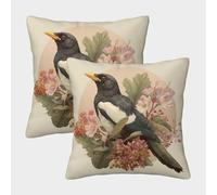 POLIUAWS Housses de Coussin Magpie in Bloom 50x50cm, Lot de 2, Housses de Coussin décoratives pour canapé, Chambre ou Salon