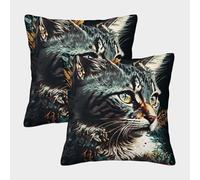 POLIUAWS Housses de Coussins décoratives contemporaines à Motifs de Chats, Anti-allergiques, très Grandes Tailles (50 x 50 cm).
