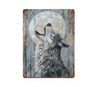 POLIUAWS Howling Wolf Under The Moon Art Minimal Wild Animal Print Décoration Murale En Fer Imperméable Pour Garage D'homme15.7 x11.8