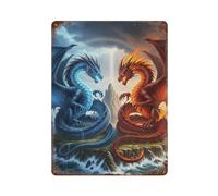 POLIUAWS Ice And Fire Dragons Confrontation Affiche Rétro En Métal, Plaque Décorative Chic, Peinture Sur Fer Rétro, Décoration Murale Pour Bar, Café, Garage Familial15.7 x11.8