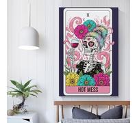 POLIUAWS Illustration de carte de tarot « Hot Mess » - Impression sur toile économique pour chambre, bureau, salle de bain - Décoration murale grise 20x30 pouces (50x75cm)
