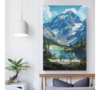 POLIUAWS Illustration du parc national des North Cascades : affiche murale motivante, impression sur toile, tableau, œuvre d'art, décoration murale pour salon ou bureau, 40 x 60 cm (16 x 24 pouces).