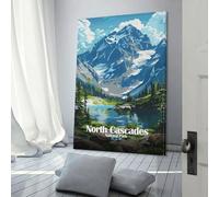 POLIUAWS Illustration du parc national des North Cascades, image vintage, décoration murale moderne pour salon, cadeau pour femmes et hommes, 40 x 60 cm (16 x 24 pouces).