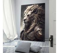 POLIUAWS Illustrations de contes de fées avec des lions, art mural sur toile, décoration nordique prête à accrocher, 40 x 60 cm (16 x 24 pouces), idéal pour le salon.