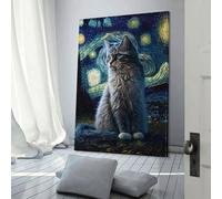 POLIUAWS Impression d'art Chat Van Gogh Chambre Décoration Murale Peinture Moderne Chambre Cuisine Impressions Photo Toile Art Mural Cadeaux Femmes Hommes 16x24 pouces (40x60 cm)