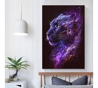 POLIUAWS Impression sur toile pas chère représentant un visage de panthère cosmique, idéale pour la décoration de chambre, bureau, salle de bain ou couloir, 60 x 90 cm (24 x 36 pouces).