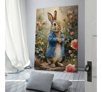POLIUAWS Impression sur toile personnalisée « Pierre Lapin dans un jardin » - Décoration de chambre mignonne - Prête à accrocher - Impression d'art moderne 20 x 30 cm (8 x 12 pouces)