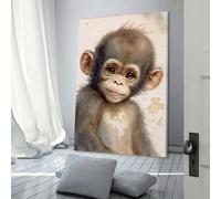 POLIUAWS Impression sur toile personnalisée représentant un adorable bébé singe, décoration de chambre mignonne, prête à accrocher, art moderne, 40 x 60 cm
