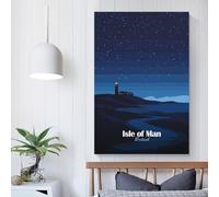 POLIUAWS Impression sur toile représentant un paysage nocturne de l'île de Man, 30 x 45 cm