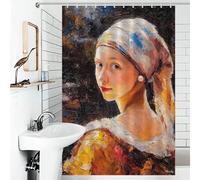 POLIUAWS Impressionist Inspired Girl with A Pearl Earring. Rideau De Douche Élégant Et Lavable en Tissu Doux pour Cabines De Douche Et Baignoires D'hôtel 46.85x70.87Inch（119x180cm）