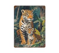 POLIUAWS Jaguar Mother And Cub Décoration Murale Imperméable En Fer Pour Bar, Café, Salle De Jeux, Garage Familial, Poster Mural15.7 x11.8