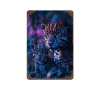 POLIUAWS Jaguar Mother And Cub Plaque Murale Décorative En Métal Rétro Pour La Maison, La Ferme, Les Cafés, Le Bureau Ou Le Magasin11.8 x7.9