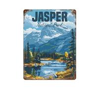 POLIUAWS Jasper National Park Affiche Rétro En Métal, Plaque Décorative Chic En Fer Forgé Pour Salle De Bain, Chambre, Ferme, Café, Magasin15.7 x11.8