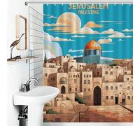 POLIUAWS Jerusalem Palestine Design Rideaux De Douche en Polyester Épais Et Résistant, Anti-moisissure, pour Salle De Bain, Baignoire Ou Appartement 53.54x70.87Inch（136x180cm）