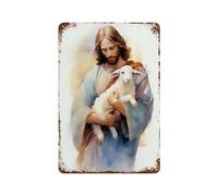 POLIUAWS Jesus Christ - The Good Shepherd Plaque Décorative En Aluminium Pour La Maison, La Ferme, Le Café, Le Bureau, Le Magasin Et Le Jardin11.8 x7.9