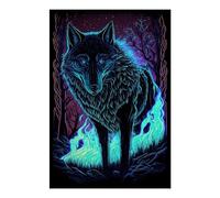 POLIUAWS Kit de broderie diamant « Esprit du loup » pour adultes, idéal pour la décoration murale et la détente (20 x 30 cm).