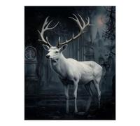 POLIUAWS Kit de peinture diamant 5D à faire soi-même « Cerf blanc dans les ruines », avec accessoires et outils, idéal pour la décoration murale et le divertissement des adultes (40 x 50 cm).