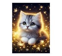 POLIUAWS Kit de peinture diamant 5D « Chaton mignon avec des lucioles » à faire soi-même, avec perles de cristal, pour adultes. Décoration murale relaxante et amusante. 30 x 40 cm.