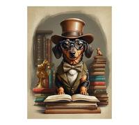 POLIUAWS Kit de peinture diamant 5D DIY « Dream Smart Teckel Dog School » avec accessoires et outils, pour adultes débutants (12" x 16").