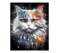 POLIUAWS Kit de peinture diamant à faire soi-même pour adultes : tableau représentant un chat persan. Idéal pour les loisirs créatifs. Coffret de 40 x 50 cm (16 x 20 pouces).