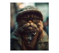 POLIUAWS Kit de peinture diamant DIY « Portrait de chat hipster cool » pour adultes, idéal pour la décoration murale, activité créative et relaxante (40 x 50 cm).