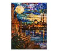 POLIUAWS Kit de peinture diamant DIY « Reflets du Caire au clair de lune » pour adultes, idéal pour les loisirs créatifs. Outils et perles rondes incluses, format 30 x 40 cm.