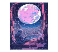 POLIUAWS Kit de peinture diamant DIY Space City Astronaut Dream pour adultes, idéal pour les loisirs créatifs. Outils et perles rondes incluses, format 40 x 50 cm.
