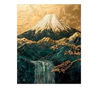 POLIUAWS Kit de peinture diamant japonaise avec accessoires, motif cerisier en fleurs du Mont Fuji doré, pour adultes, décoration murale, cadeau, 40 x 50 cm.