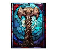 POLIUAWS Kit de peinture diamant Marteau Mjolnir pour adultes, loisir créatif 5D, art du cristal avec diamants, 30 x 40 cm.