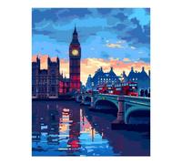 POLIUAWS Kit de peinture diamant pixel art Big Ben de Londres pour adultes débutants, kit d'art et de loisirs créatifs 16" x 20".