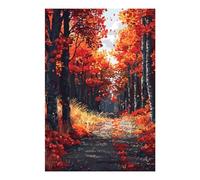 POLIUAWS Kit de peinture diamant pixel art « Chemin d'automne » pour adultes, décoration murale, cadeau, kit d'art des pierres précieuses avec accessoires, format 20 x 30 cm.