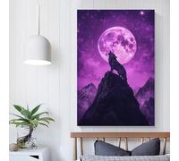 POLIUAWS Le hurlement du loup au clair de lune - 1 Œuvre d'art pour décorer les murs de la maison, décoration murale pour chambre d'adolescent ou salon, toile 30 x 45 cm (12 x 18 pouces)