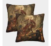 POLIUAWS Le Triomphe de l'ange sur Les ténèbres - Lot de 2 Housses de Coussin décoratives avec Fermeture Portefeuille, en Polyester, 50 x 50 cm