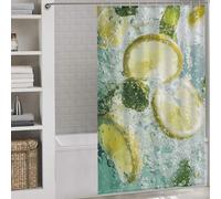 POLIUAWS Lemon and Mint in Water Ensemble De Décoration De Salle De Bain Moderne en Tissu Imperméable Et Résistant À Séchage Rapide pour Baignoires De Cabine 53.54x70.87Inch（136x180cm）