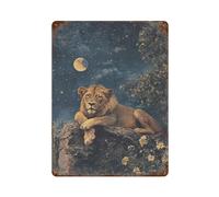 POLIUAWS Lion Under The Stars Plaque Murale Vintage En Métal, Affiche, Poster, Décoration Pour Café, Pubs, Clubs, Salon, Bars, Cuisine, Balcon15.7 x11.8