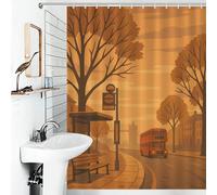 POLIUAWS London Bus Stop Illustration Ensemble De Décoration De Salle De Bain Moderne en Tissu Polyester pour Enfants, Femmes Et Hommes 53.54x70.87Inch（136x180cm）