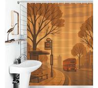POLIUAWS London Bus Stop Illustration Ensemble De Décoration De Salle De Bain Moderne en Tissu Polyester pour Enfants, Femmes Et Hommes 56.30x70.87Inch（143x180cm）